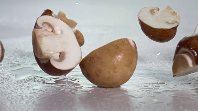 蘑菇坠落并产生飞溅的液滴V1视频素材