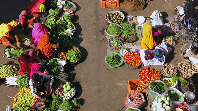 这张照片拍摄于印度拉贾斯坦邦普什卡当地蔬菜市场视频下载