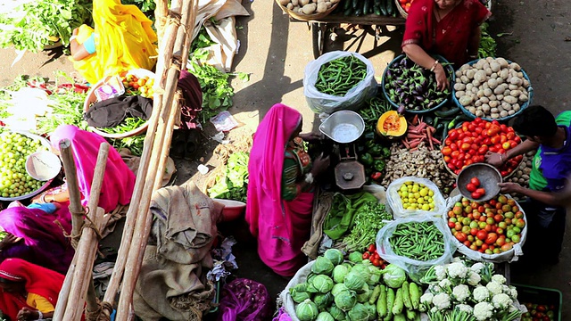 这张照片摄于印度拉贾斯坦邦普什卡当地的蔬菜市场，当地居民和游客都在那里参观视频下载