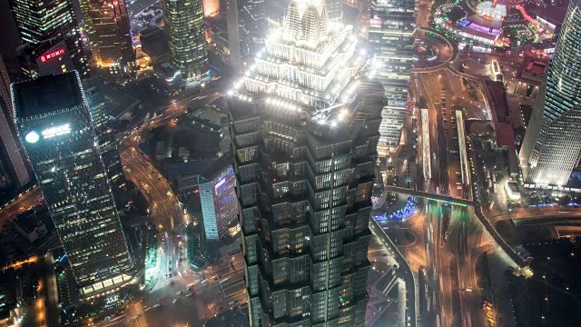 4k、时光流逝，上海城市天际线夜路车流视频素材