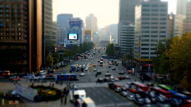 首尔市政厅广场的人行横道和人群视频素材