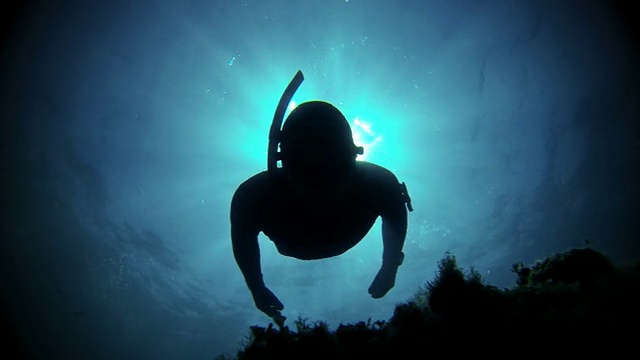 自由潜水员在深渊中下沉视频素材