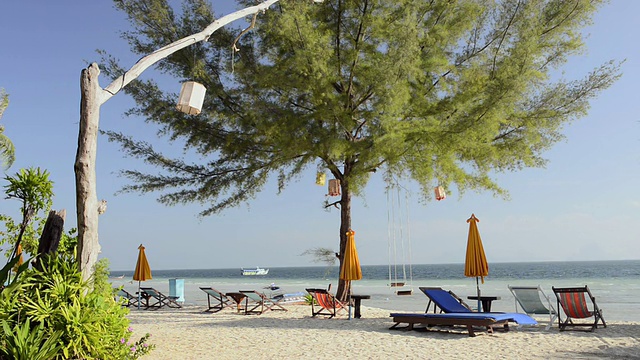 泰国甲米科海沙滩躺椅的WS视图视频素材