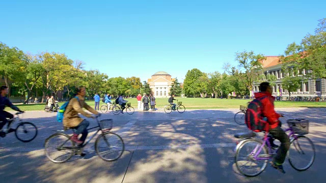 学生用自行车在清华大学4k视频下载