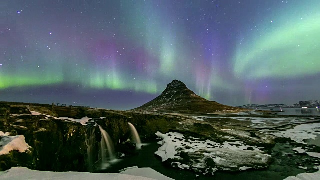 4K延时:冰岛Kirkjufell的北极光视频素材
