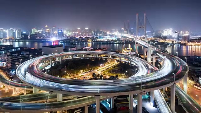 T/L WS HA ZO南浦大桥在夜间/上海，中国视频素材