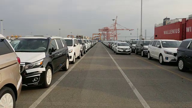 平泽港出口码头附近一排一排的汽车视频素材