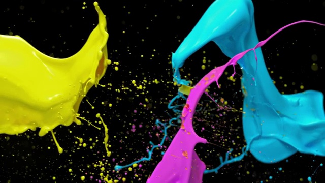 黄色，蓝色和粉色碰撞的颜色视频下载