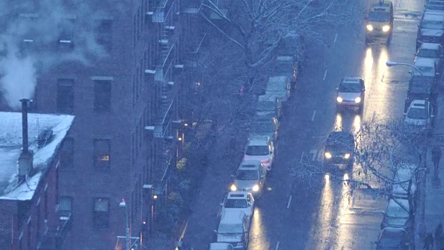 纽约有暴风雪。天气好多风景。城市冬季背景视频素材
