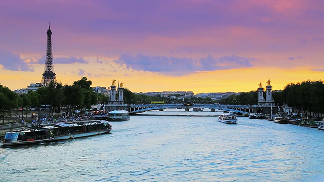 法国巴黎塞纳河上的日落视频下载