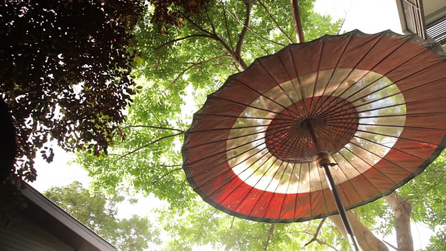 花园里的太阳伞。遮阳伞。视频素材