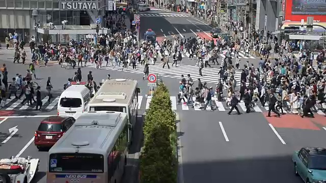 日本东京，行人穿过涉谷十字路口视频素材