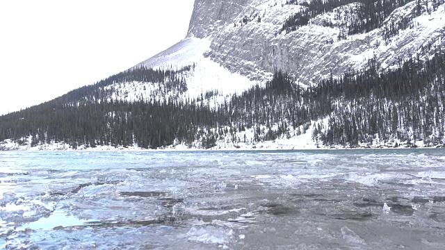 冰流旁边的冻结的小溪，山区景观视频素材