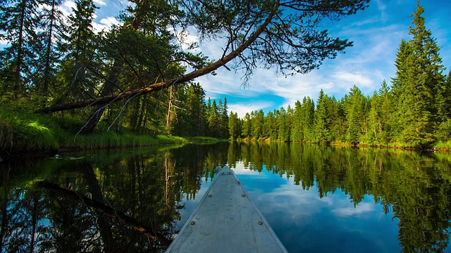 在平静的瑞典湖面上划独木舟视频素材
