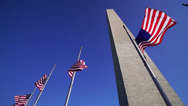 华盛顿纪念碑和美国哥伦比亚特区的国旗视频素材