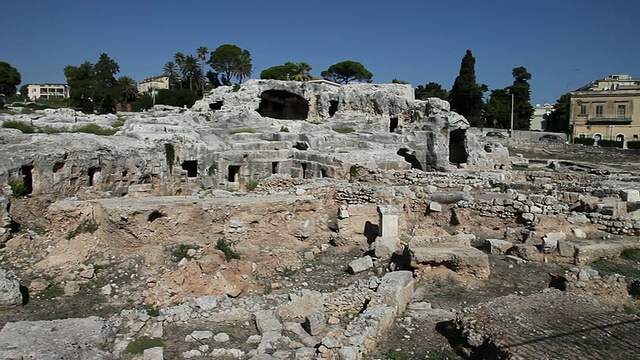 锡拉丘兹，考古公园，Grotticelli墓地和Latomia di Venera视频素材