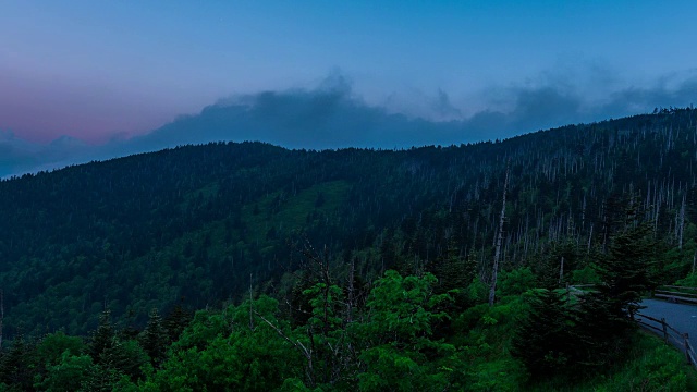 美丽的时间流逝序列显示云漂移在大烟山国家公园的山丘上。视频素材
