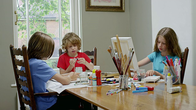 一群孩子坐在一起画画/伦敦，汉普斯特德，英国视频下载