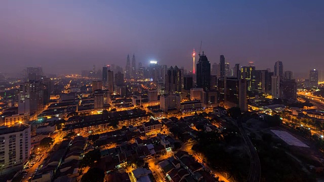 吉隆坡的天际线在日出和雾霾时的时间间隔。吉隆坡,马来西亚视频素材