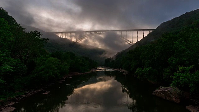 美丽的时间流逝拍摄的云通过新河峡谷大桥在西弗吉尼亚州。视频素材