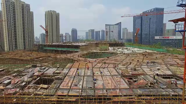 杭州新工地鸟瞰图。4 k视频下载