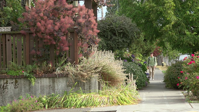 这是一名背着背包步行回家的年轻人的照片，西雅图，华盛顿，美国视频下载