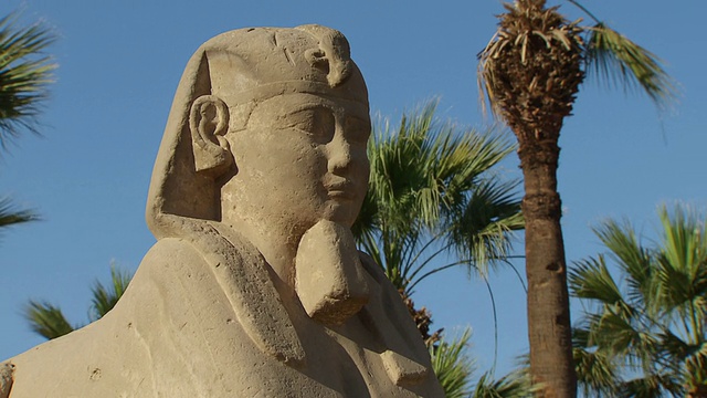 埃及卢克索神庙的石雕狮身人面像视频下载