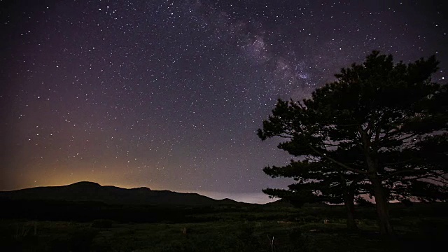 济州岛的一棵松树和Hallasan山上的银河视频素材