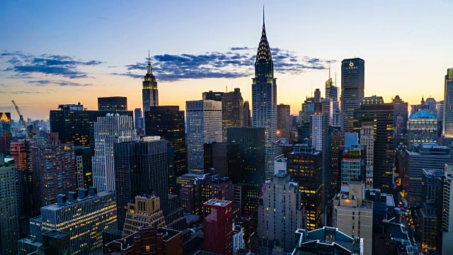 曼哈顿天际线，纽约市，日落到夜晚的时间流逝视频素材