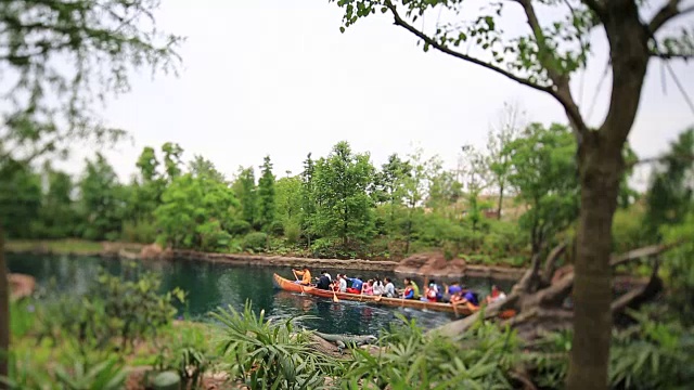 中国上海，2016年6月4日:游客体验湖中龙舟视频下载