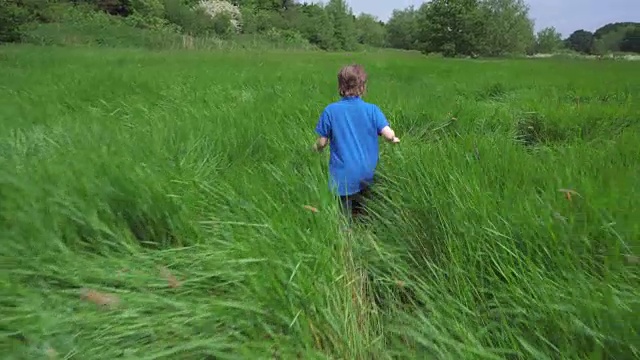 男孩穿过草地视频素材