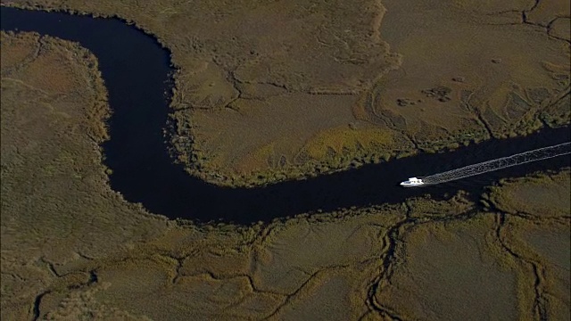 奥吉奇河周围的沼泽-鸟瞰图-乔治亚，查塔姆县，美国视频下载