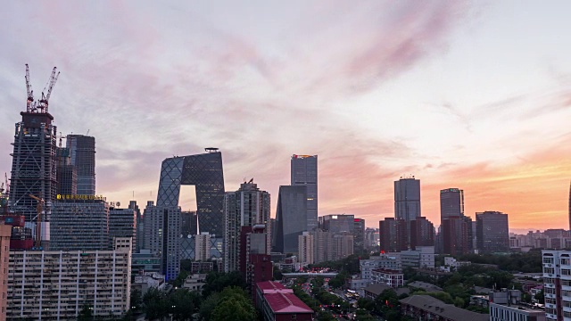 时光流逝——俯瞰北京天际线，从白天到黄昏(LR Pan)视频素材