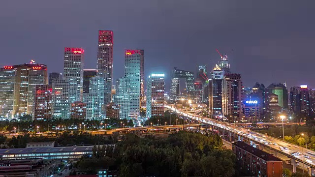 时间推移-北京CBD地区夜间鸟瞰图(WS RL Pan)视频素材