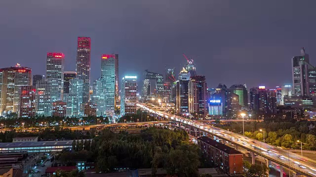 时间流逝-北京夜景鸟瞰图(WS Zoom)视频素材