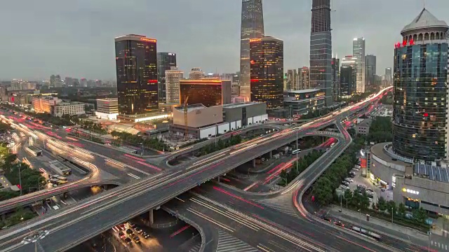 时光流逝——北京中央商务区，白夜过渡(WS平移)视频素材