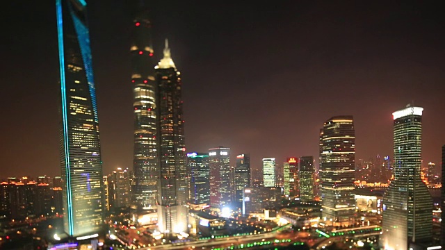 上海夜景，移位和倾斜镜头拍摄视频下载