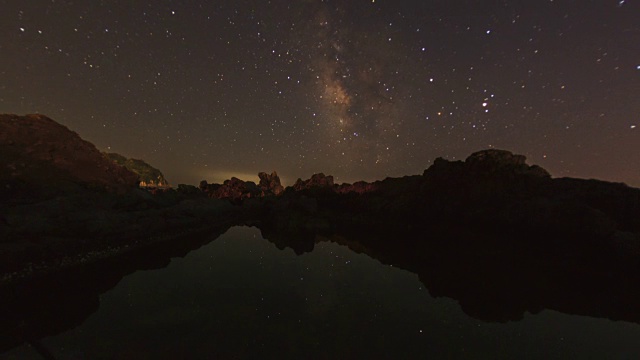 在哈拉山国家公园的山顶，天池(火山口湖)的夜景与银河视频素材