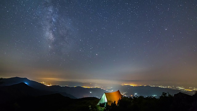 万寿台峰夜景，在银河后面的基里桑国家公园露营视频素材