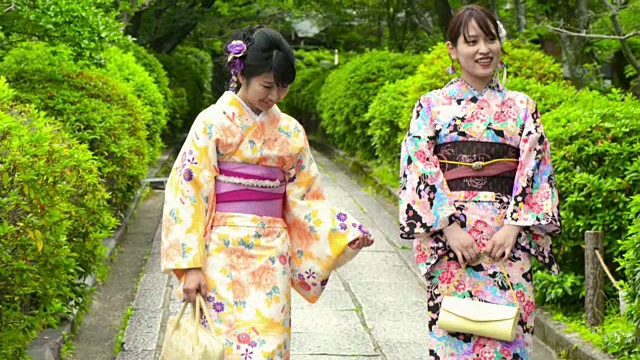 公园里穿着和服的年轻日本女人视频素材
