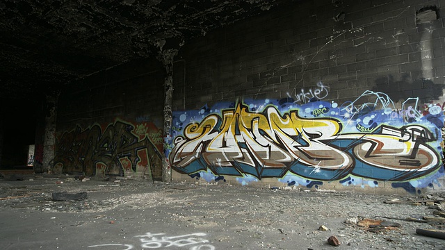 底特律废墟上的涂鸦视频素材