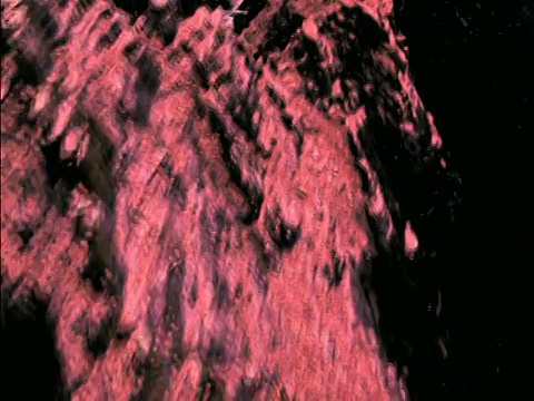 粉红色的空中鸟瞰从水中伸出的嶙峋的岩石，鸟儿在空中盘旋，爱尔兰视频下载