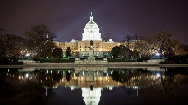 美国国会大厦夜晚的沉思时光。视频素材