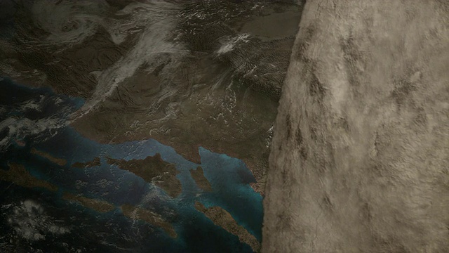 在电脑生成的动画中，一团尘埃和碎片覆盖着地球。视频素材