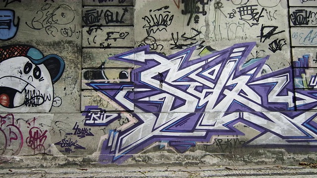 慢动作跟踪拍摄的涂鸦艺术沿街道在里约热内卢de Janeiro，巴西视频下载