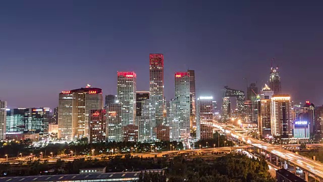 时间推移-鸟瞰图北京天际线晚上视频下载