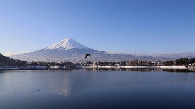 富士山耸立在川口湖之上视频素材