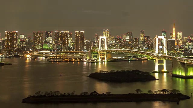 高清昼夜延时:空中东京彩虹桥视频素材