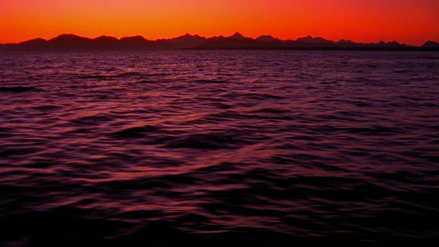 侧面的观点水，山+地平线日落/冰川湾，阿拉斯加视频素材