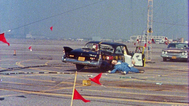 1968年PAN两辆试验车相撞+旋转/碰撞试验假人掉下车视频下载
